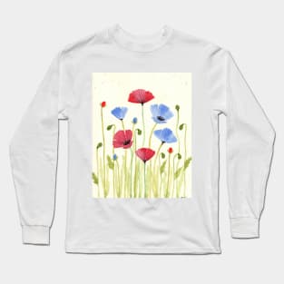 Whimsical Poppies in the Meadow Long Sleeve T-Shirt